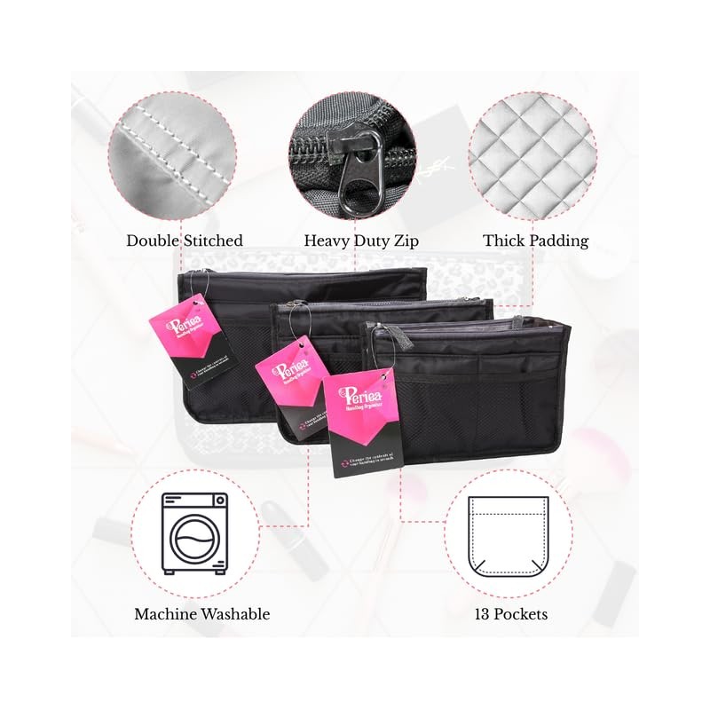 Periea Chelsy Handbag Organiser Insert (Floral Black, Large)