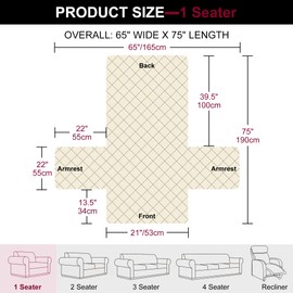 Time to Sparkle 1Pack Sofa Cover 1 seater Sofa Slipcover Reversible Sofa Cover Water Resistant Couch Cover with Foam Sticks Elastic Straps Furniture Protector for Kids, Dogs, Pets - Black