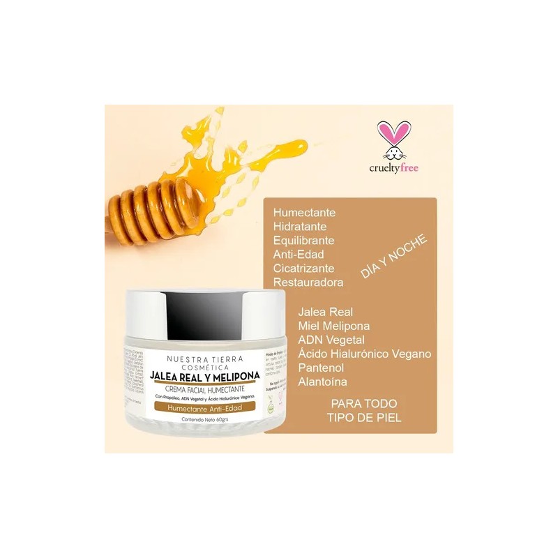 Crema Humectante cicatrizante Anti edad Jalea Real Melipona Todo tipo