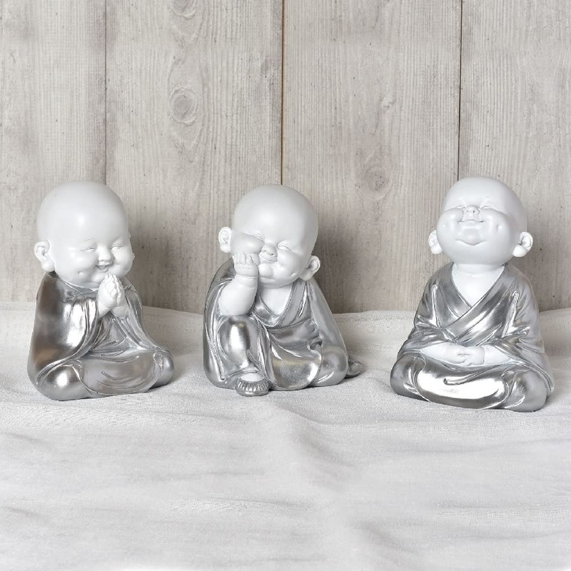 Matt White & Silver Meditating Zen Buddha Child Sculpture Figurine