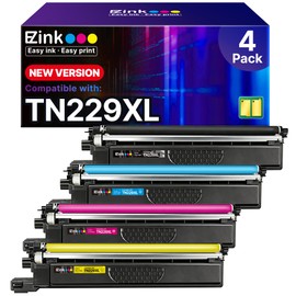 E-Z Ink Compatible TN229XL Toner Cartridges Replacement for Brother TN229XL toner cartridges TN-229XL TN229 XL to use with MFC-L3720CDW MFC-L3780CDW HL-L3220CDW HL-L3280CDW HL-L3300CDW Printer(4 Pack)