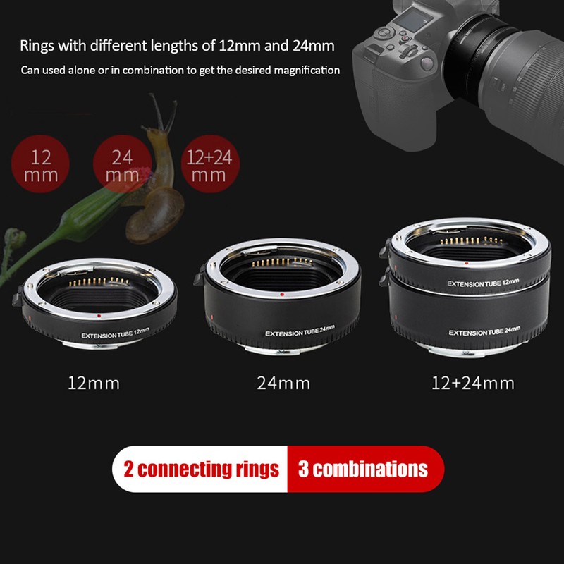 DGEOSR Alloy Black Auto Focusing Macro Extension Tube Adapter Ring