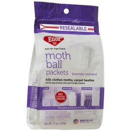 Enoz Lavender Scented Moth Ball Packets, Kills Clothes Moths, Carpet Beetles, Eggs and Larvae, 12 oz Resealable Bag (Pack of 3)
