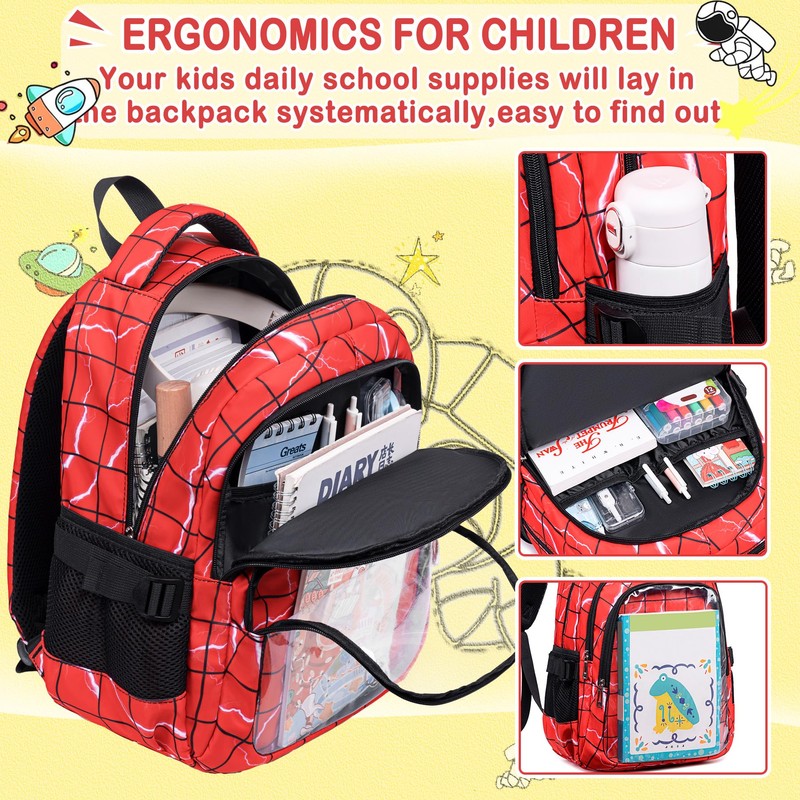 FunnyGifts Boys Backpacks with Lunch Box for Kids School Bookbag