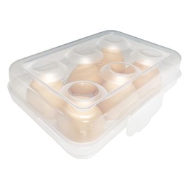 Egg Holder Camping, Egg Holder for Fridge, Portable Egg Tray with Lid, Stackable Egg Storage with Safety Buckle, 6 Grid Egg Container, Clear White
