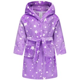 ECGK Soft Hooded Rainbow Bathrobe Sleepwear for Girls Purple Star 9-12 Years