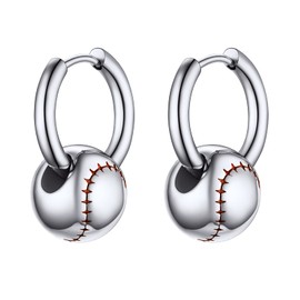 Baseball Earrings For Men Stainless Steel Softball Dangly Hoop Earrings