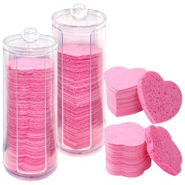 VirgoCCY 240 Pcs Compressed Facial Sponges with 2 Container, Natural Cellulose Spa Sponges for Face Cleansing, face Sponge Disposable Sponge Pads for Massage, Makeup Removal. (Heart+Flower)