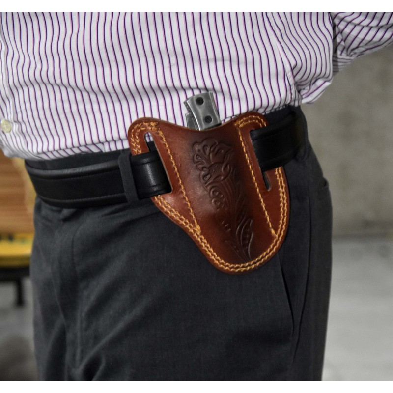 Custom Leather Sheath Slanted Pancake Tooled Leather Sheath/Trapper Knife Sheath/Hunting