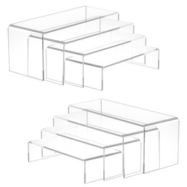 Albumgit Acrylic Display Risers, 8 Pieces Clear Rectangular Tabletop Display Stand for Amiibo Funko POP Figures, Collectibles Jewelry Food Cupcake Dessert Risers Shelf for Decoration and Organizer