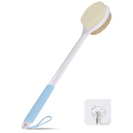 VANZAVANZU 17 Inch Anti-Slip Long Handle Back Scrubber for Shower – Dual-Sided Shower Brush and Shower Back Scrubber with Soft and Stiff Bristles for Wet or Dry Brushing (Blue)