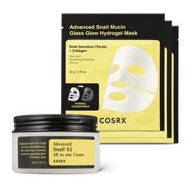 COSRX Snail 92% Cream + Hyrdogel Mask 3EA- Snail Mucin 92% Moisturizer and Glass Glow Hydrogel Collagen Mask, Travel Essentials, Stocking Stuffers, Korean Skin Care