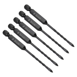 CoCud Masonry Drill Bit, 3mm Cutting Dia 89mm Length 1/4" Hex Shank Carbide Cross Tip Concrete Drill Bit Set Black - (Applications: for Wood Glass Brick Cement), 5-Pieces