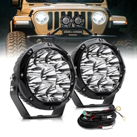 CO LIGHT 7 INCH 160W Round LED Offroad Light, 35000LM Super Bright Off Road Driving Light, Rugged Auxiliary Lights Bar, Flood Beam Work Lighting with Wiring Harness for 4x4 Truck ATV UTV SUV (7 INCH)