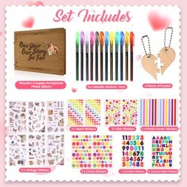 1 Year Our Story So Far Anniversary Scrapbook, Photo Album, DIY Memory Book with 12 Metallic Pens 16 Stickers 2 Puzzle Pieces, Romantic Gift for Boyfriend Girlfriend, 1st Wedding Gift Husband Wife