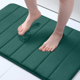 OLANLY Memory Foam Soft Bath Mats Non-Slip Absorbent Bathroom Rugs Rubber Back Runner Mat for Kitchen Bathroom Floors 16" x 24", Dark Green
