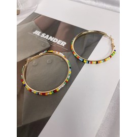 Colorful Bohemian Beaded Big Large Hoop Earrings for Women Sensitive Ears Dainty 14K Gold Plated Rainbow Round Circle Huggie Hypoallergenic Beach Hoops Minimalist Hooped Fashion Y2K Jewelry Gifts Bff Birthday Her Party 60mm