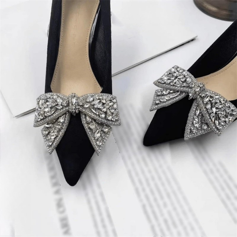 SAFITOYA 2 Pcs Crystal Rhinestone Bow Patches Shoe Charms, Knot