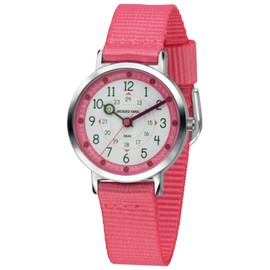 JACQUES FAREL Happy Learning KOP 24 Children's Analogue Quartz Watch with Fabric Strap Pink, pink, Strap.