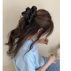 Chou Chou Chiffon Chou Stylish Adult Hair Rope Hair Elastic Hair Ornament Simple Hair Accessory Adult Hair Accessory Satin Elegant Large Extra Large Solid Color Set of 3 Colors (champagne, black,