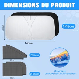 Scettar 1 Stück Sonnenschutz Auto Windschutzscheibe UV 145 × 80 cm, 4 Stück Auto-Sonnensocken, doppelte Schicht Sonnenschutz für Frontscheibe, Auto, Frontscheibe, faltbar, innen
