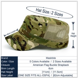 Masktide Oversize XXL Mens Camo Military Cadet Army Caps Womens Camouflage Quick Dry Flat Top Hat Mesh Back Woodland-Camo