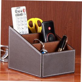 Operitacx Pu Leather Controller Organizer for Desk Coffee Color Height Sections for Remote Controls and Lining Modern Desktop Storage