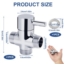 Shower Diverter Valve 3-Way T-Adapter, Solid Brass with Chrome Plating Diverter Valve, G1/2 Male Inlet x G1/2 and G1/2 Outlet, Easy Installation for Hand Shower and Fixed Shower Head