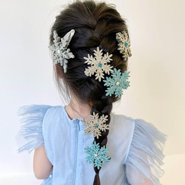 CHANJIF Christmas Hairpins Hair Clips Set of 6 Glitter Cute Beautiful Snowflake Hairpins Ice Queen Hair Accessories Snowflake Decoration Hair Clips for Girls Women