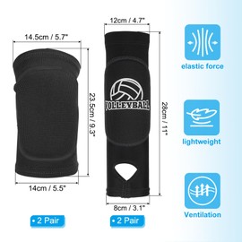 PATIKIL Volleyball Arm Sleeves Knee Pads Set, 4 Pairs Passing Forearm Knee Sleeve with Protection Pads Thumbhole Volleyball Arm Pad for Teenagers Men Women, (5.7-inch/5.5-inch Black)