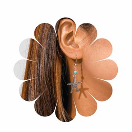 Cybche Boho Turquoise Starfish Drop Earrings Silver Beach Starfish Earrings Blue Turquoise Dangle Hook Earrings Vintage Ethnic Turquoise Earrings Jewellery For Women, Zinc