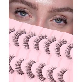 Onlyall Natural Lashes Wispy Lashes Natural Look False Eyelashes Natural Flared Eyelashes False Eye Lashes Soft Fluffy Lashes 7 Pairs T01