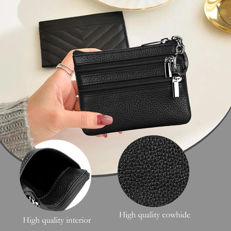 YueJieSelected Ladies Genuine Leather Wallet with Key Ring, black, Modern