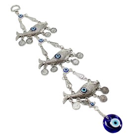Turkish Blue Evil Eye (Nazar) 3 Lucky Carp Fish Amulet Wall Hanging Home Decor Protection Blessing Housewarming Birthday Gift