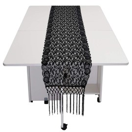 mookaitedecor Lace Table Runner for Home Coffee Table Fringe Rustic Boho Wedding Party Decoration 34 x 178 cm Black