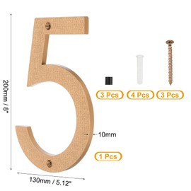 PATIKIL 8 Inch House Numbers, House Address Numbers Sign Large Floating Modern with Screws for Outside Door Wall Street, Gold, 5