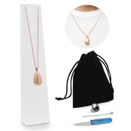 Elemory Urn Necklace for Ashes Stainless Steel Teardrop with Stainless Steel Funnel and Tools, Display/Storage Stand for Loved One or Pet ROSE GOLD