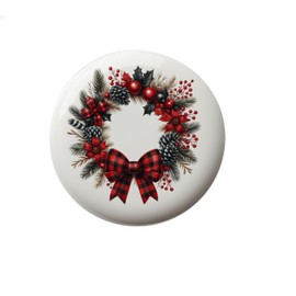 Gotham Decor Buffalo Plaid Christmas Berry Wreath Drawer Knob/Round Knob/Drawer Pulls for The Home/Cabinet Knob/Stocking Holder