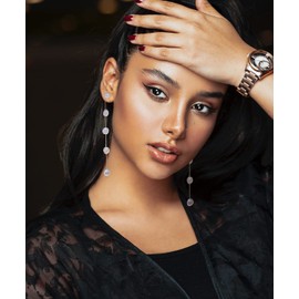 LOKLIFFAI Pearl Dangle Earrings for Women, Threader Earrings Ball Drop Earrings Long Chain Bridal Wedding Jewelry