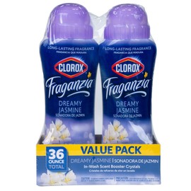 Clorox Fraganzia Laundry Scent Booster Crystals, In-Wash Fragrance Beads for Fresh-Smelling Clothes & Linens, Safe for All Fabrics & Colors, Easy-Pour Bottle, Dreamy Jasmine Scent, 18 Oz, 2 Pack