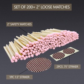 2" Light Pink Tip Safety Matches | Set of 200+ Bulk Artisan Matchsticks with Striker Stickers by Thankful Greetings | Decorative & Unique Candle Lighting, Home Decor, Wedding Giveaways, & Events