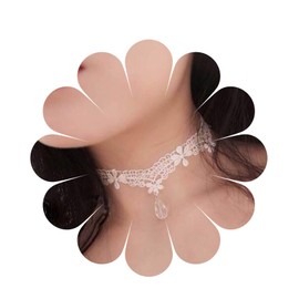 Aneneiceera Boho Flower Lace Choker Necklace White Teardrop Crystal Pendant Necklace Choker Gothic Droplet Collar Necklace Retro Vintage Necklace Chain Jewelry Gifts for Women and Girls(White A)