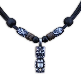 HANA LIMA Tiki Surfer Necklace New Zealand Leather Chain Surfer Necklace, Leather Wood, No Gemstone