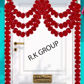 Radhykrishnafashions Wholesale 4-5 feet Flower Marigold Garland Indian/American Wedding Party Mantle Decoration, Faux Garlands Wedding Garland, Diwali Decoration, Spring Bush Floral (Red)