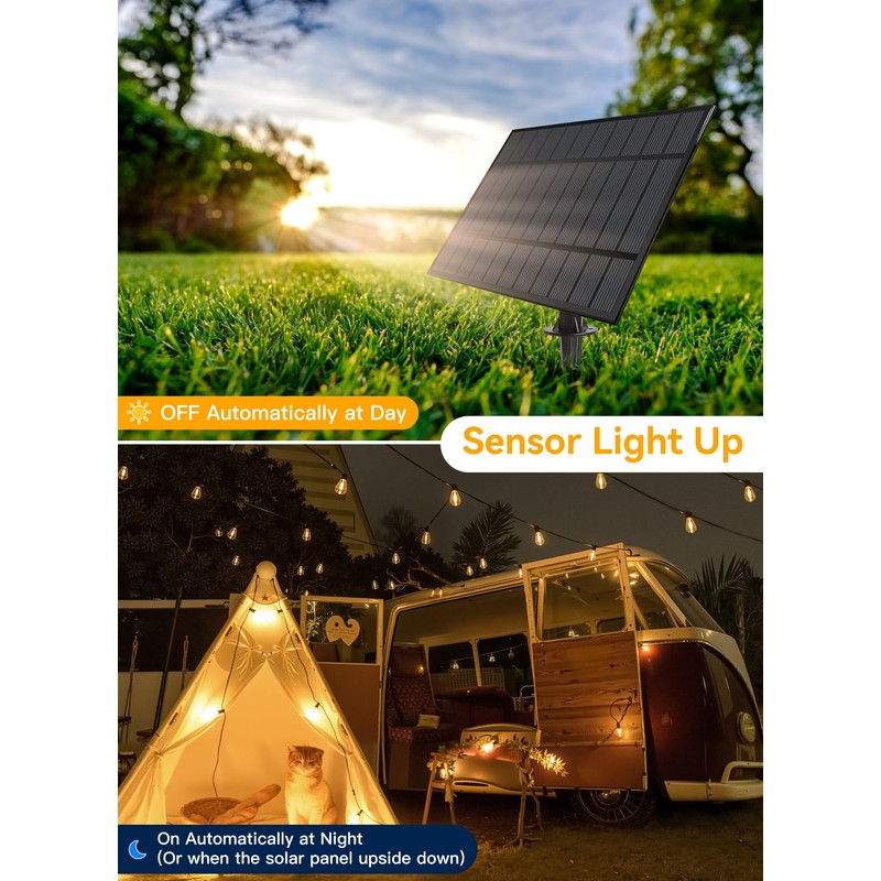 Ollny 25+2 LEDs ST38 Solar String Lights for Outside, 50