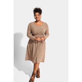 RITERA Women's Plus Size Dresses Long Sleeves Sweater Dress Crewneck Wedding Guest Dresses for Women Casual Ribbed Knit Evening Dresses Brown Knee Length Party Dresses with Pockets 4XL 24W 26W