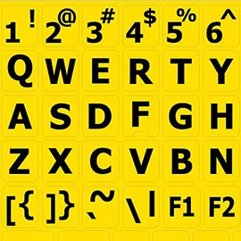 English US Large Lettering Keyboard Sticker (Upper CASE) ON Yellow Background