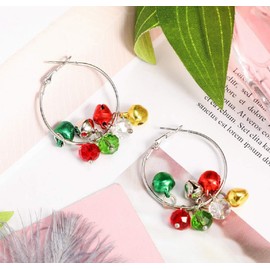Jingle Bell Tinkle Bell Red Green Yellow Christmas Cute Ornament Ball Hoop Tassels Dangle Earrings for Women Huggie Hoops Candy Hypoallergenic Festival Party Jewelry Gift for Bff Daughter