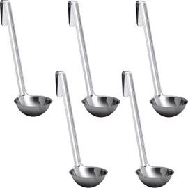 Super Sturdy, Ergonomic 2 Oz. Soup Ladle 5 Pk. Stainless Steel Ladles with Long Handles. Best Kitchen Accessories for Stirring, Portioning and Serving Soups, Chili and Stew in Restaurants and at Home