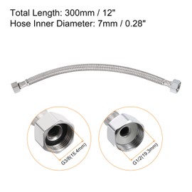 QUARKZMAN 12 Inch Long Faucet Inlet Hose, G3/8 Female Compression Thread x G1/2 Female Connector Straight Thread, 304 Stainless Steel Water Inlet Hose